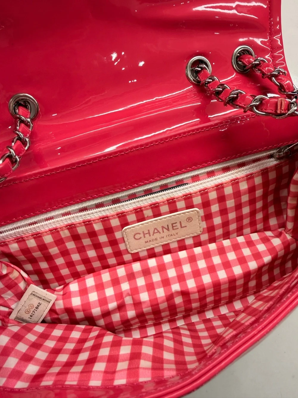 CHANEL Pink Patent Leather Small Flap Shoulder Bag